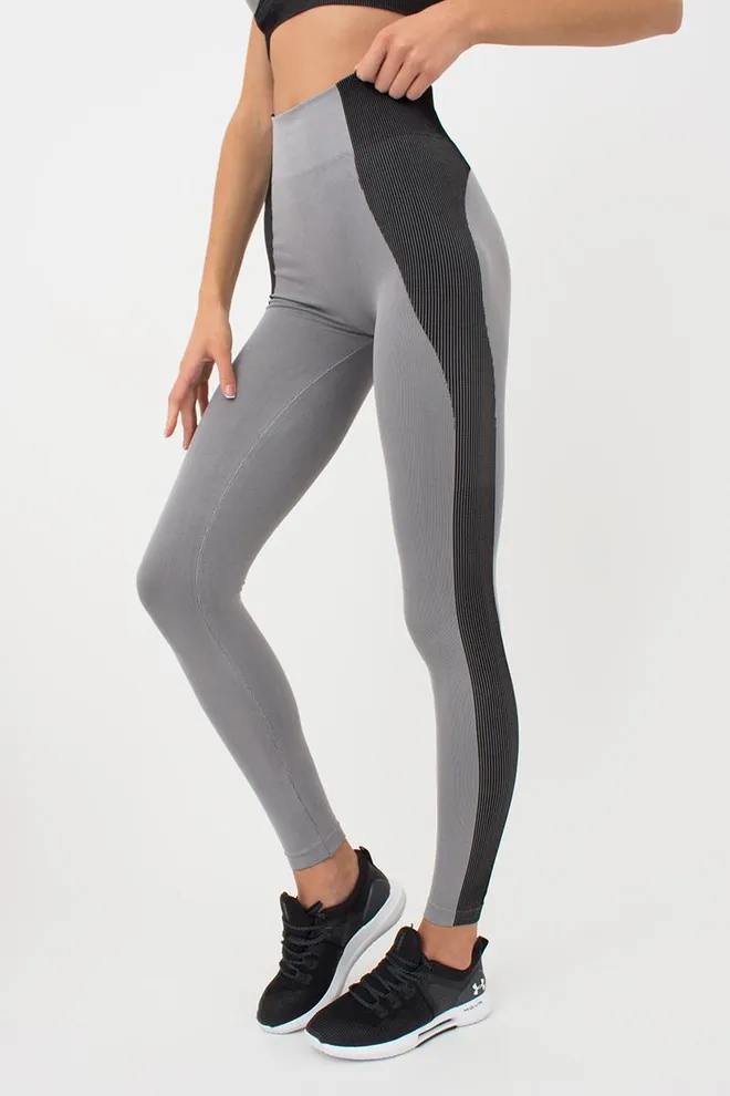 Спортивные леггинсы бесшовные со вставкой в рубчик LEGGINGS COLOR BLOCK Giulia (ultimate grey), серый