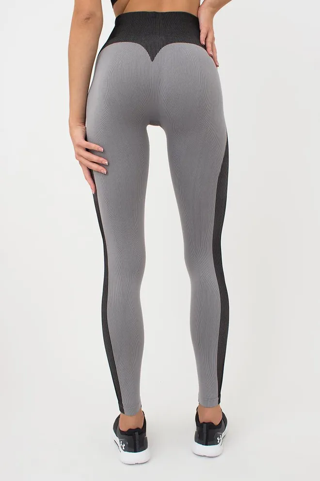 Спортивные леггинсы бесшовные со вставкой в рубчик LEGGINGS COLOR BLOCK Giulia (ultimate grey), серый