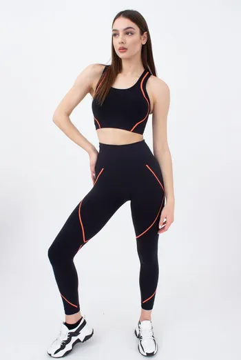 Леггинсы спортивные бесшовные Leggins neon stripe Giulia (black/orange neon) Леггинсы спортивные бесшовные Leggins neon stripe Giulia (black/orange neon)