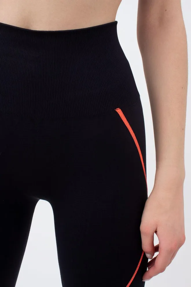 Леггинсы спортивные бесшовные Leggins neon stripe Giulia (black/orange neon)