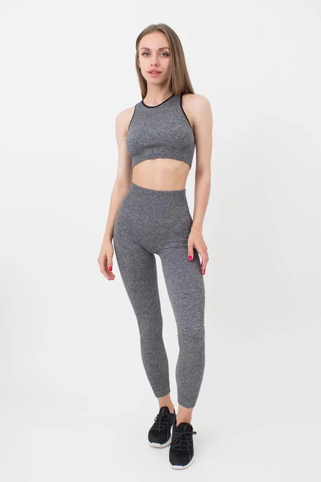 Леггинсы спортивные в рубчик Leggings Rib Melange Giulia (black), черный