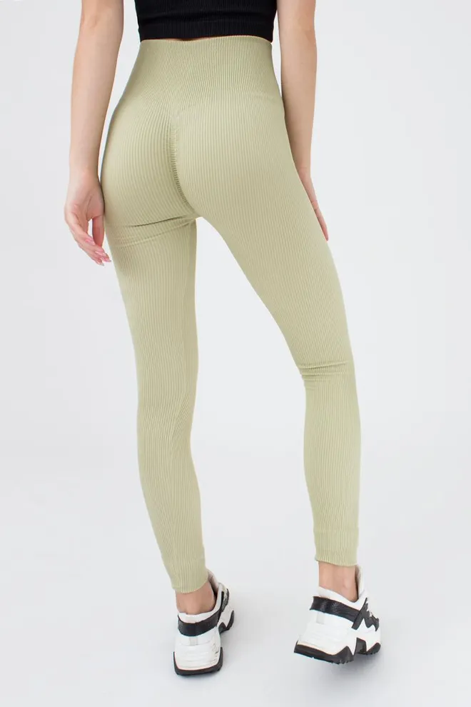 Леггинсы спортивные в рубчик с моделирующим швом LEGGINGS RIB Giulia (pale olive green), зеленый