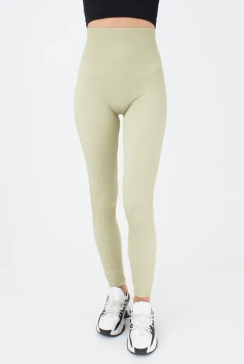 Леггинсы спортивные в рубчик с моделирующим швом LEGGINGS RIB Giulia (pale olive green), зеленый Леггинсы спортивные в рубчик с моделирующим швом LEGGINGS RIB Giulia (pale olive green), зеленый