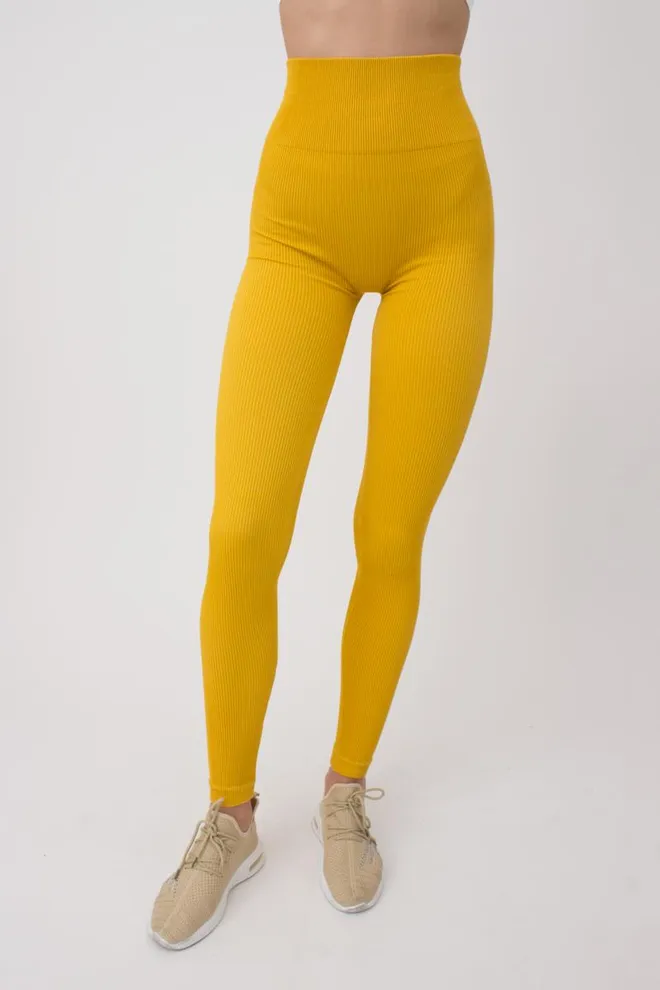 Леггинсы спортивные в рубчик с моделирующим швом LEGGINGS RIB Giulia (honey), желтый