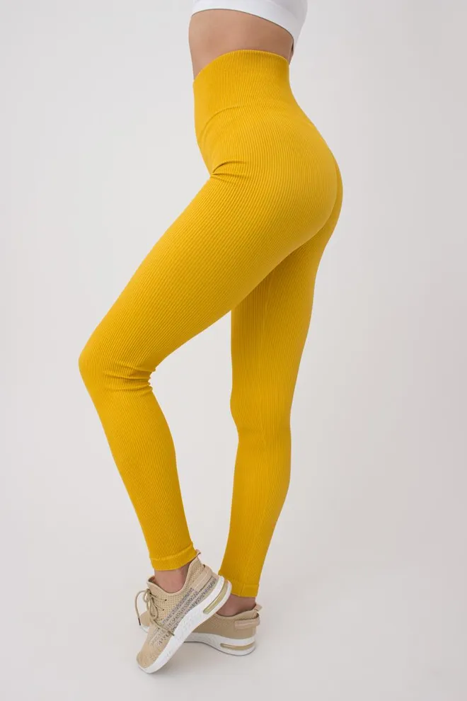 Леггинсы спортивные в рубчик с моделирующим швом LEGGINGS RIB Giulia (honey), желтый