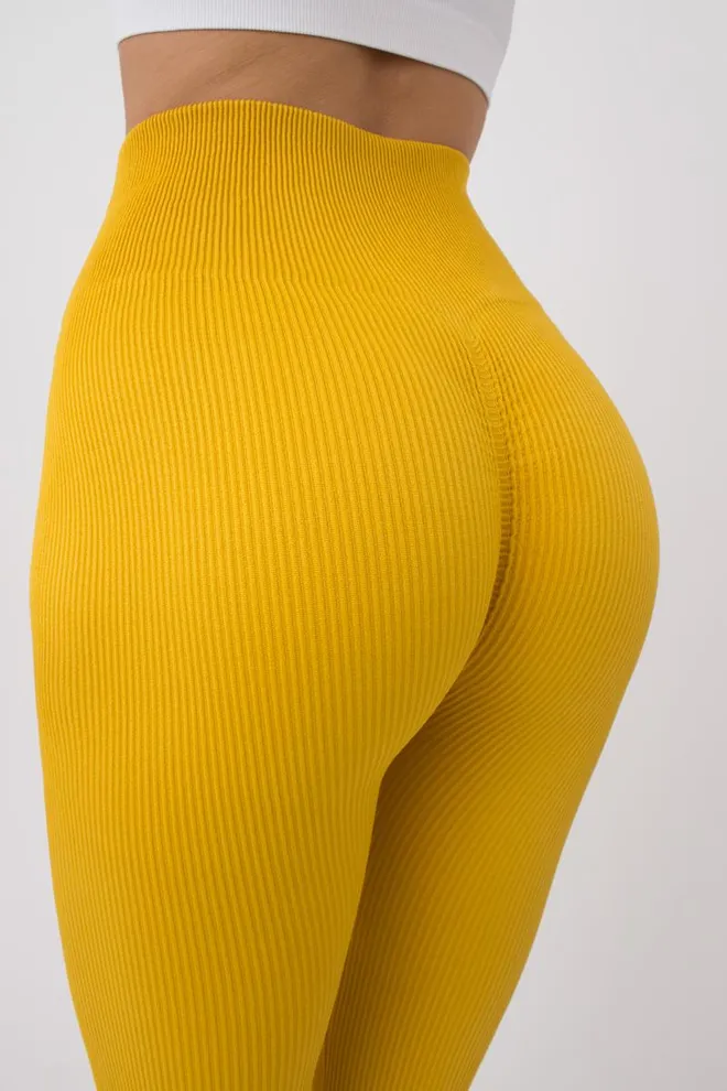 Леггинсы спортивные в рубчик с моделирующим швом LEGGINGS RIB Giulia (honey), желтый