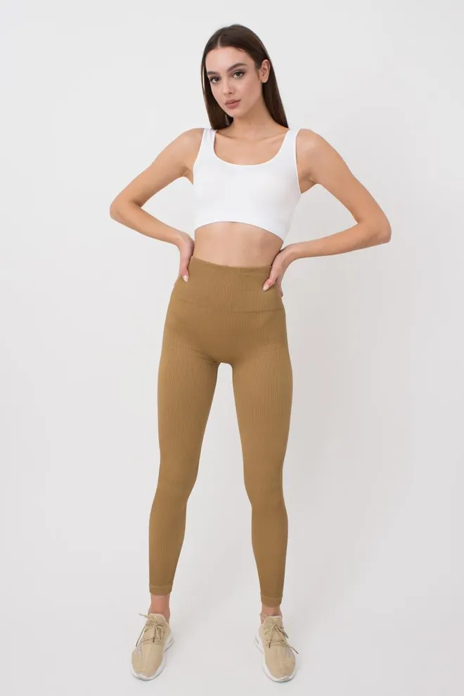 Леггинсы спортивные в рубчик с моделирующим швом LEGGINGS RIB Giulia (ermine), коричневый