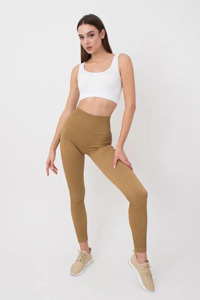 Леггинсы спортивные в рубчик с моделирующим швом LEGGINGS RIB Giulia (ermine), коричневый