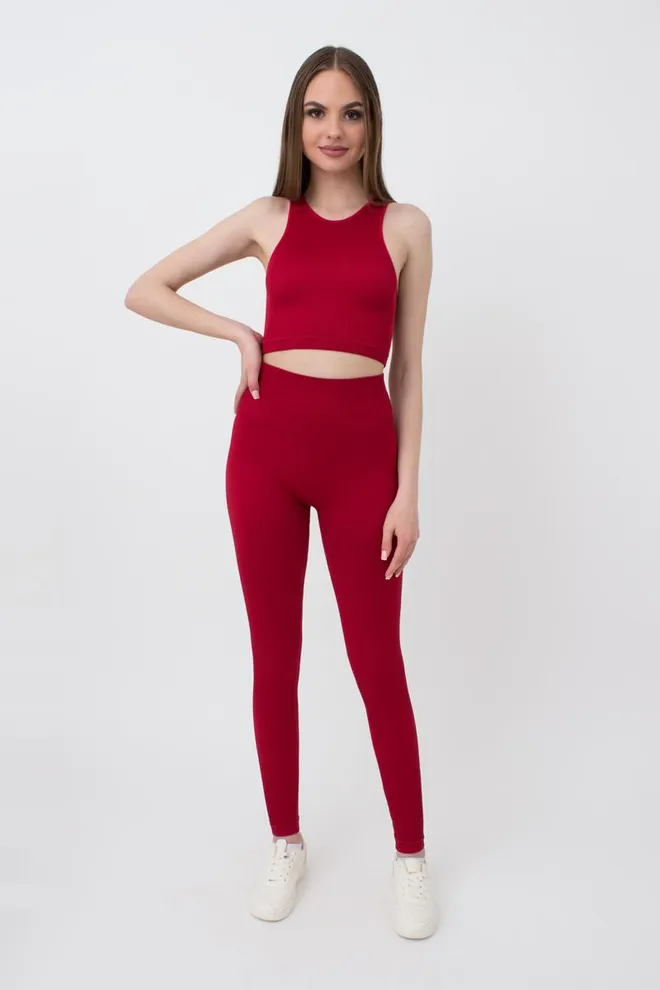 Легінси спортивні в рубчик з моделюючим швом LEGGINGS RIB Giulia (winery), бордовий