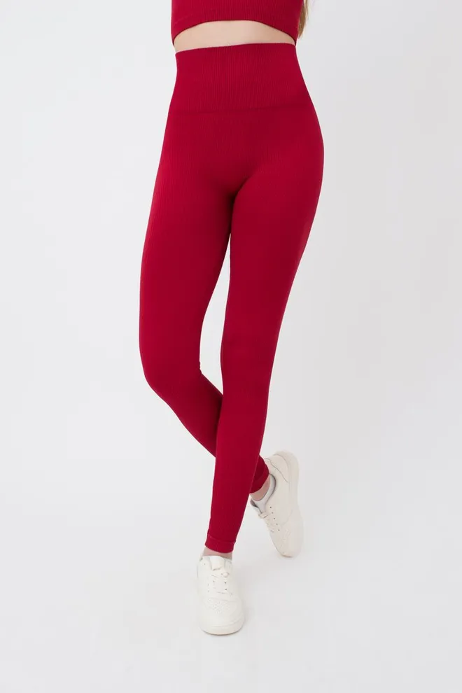 Легінси спортивні в рубчик з моделюючим швом LEGGINGS RIB Giulia (winery), бордовий