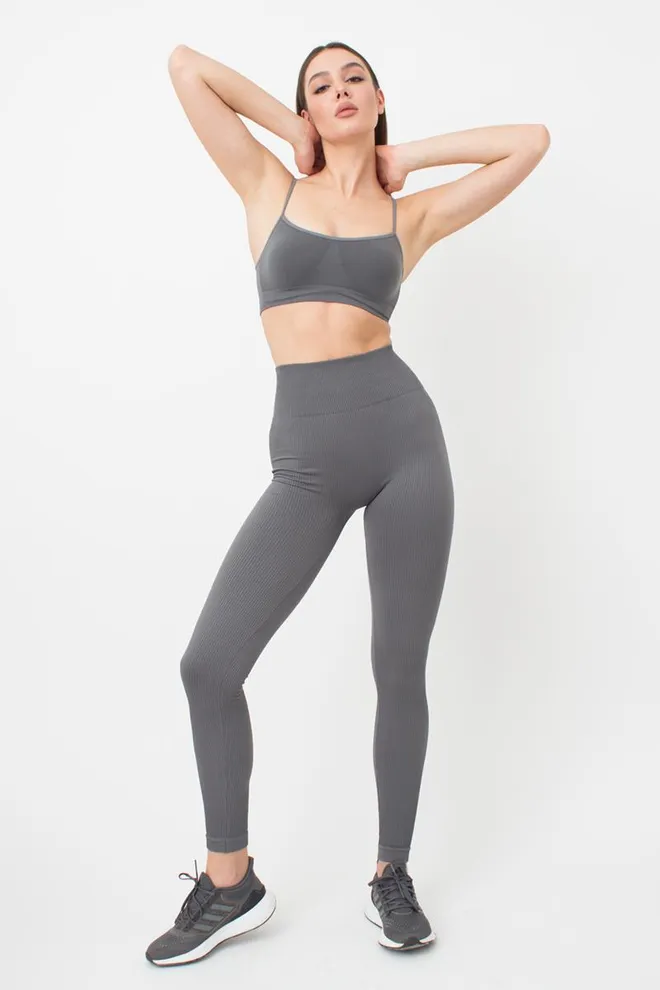 Легінси спортивні в рубчик з моделюючим швом LEGGINGS RIB Giulia (poppy seed), сірий