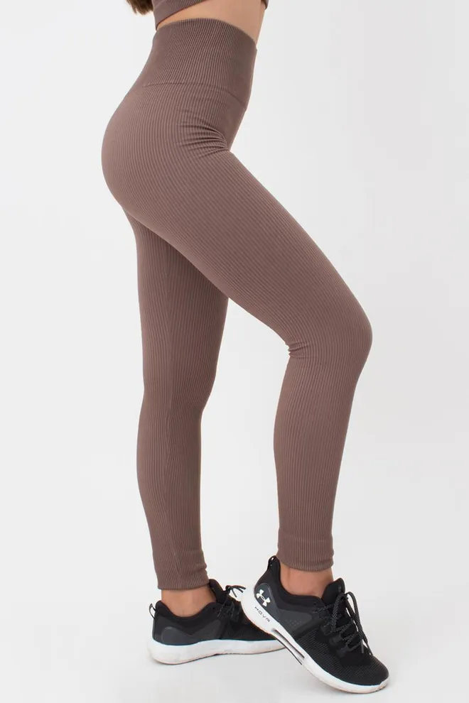 Леггинсы спортивные в рубчик с моделирующим швом LEGGINGS RIB Giulia (deep taupe), коричневый