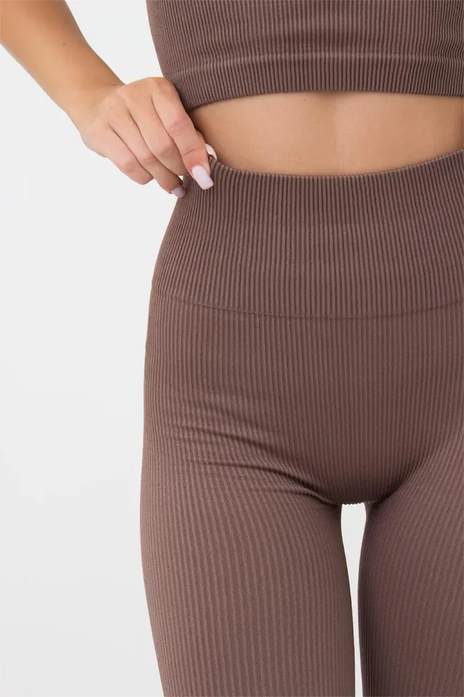 Леггинсы спортивные в рубчик с моделирующим швом LEGGINGS RIB Giulia (deep taupe), коричневый