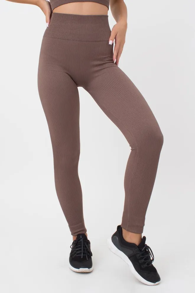 Леггинсы спортивные в рубчик с моделирующим швом LEGGINGS RIB Giulia (deep taupe), коричневый