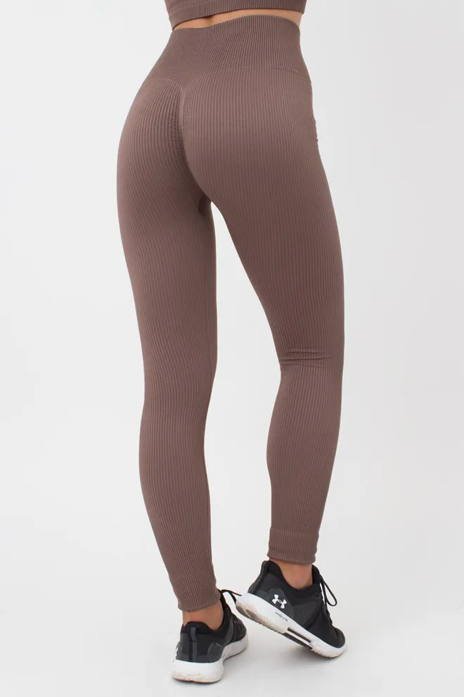 Леггинсы спортивные в рубчик с моделирующим швом LEGGINGS RIB Giulia (deep taupe), коричневый