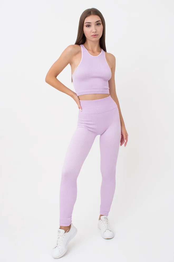 Леггинсы спортивные в рубчик с моделирующим швом LEGGINGS RIB Giulia (orchid bloom), фиолетовый