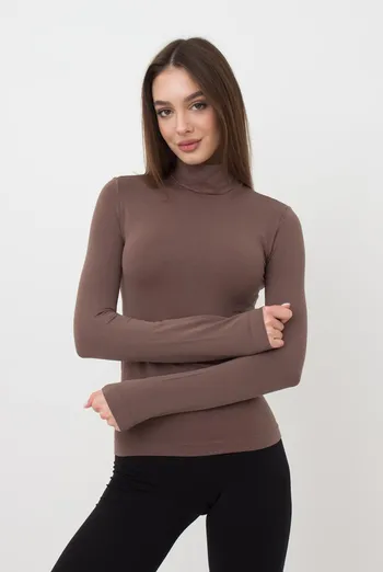 Бесшовный лонгслив с короткой горловиной LONG SLEEVE NECK Giulia (deep taupe), коричневый