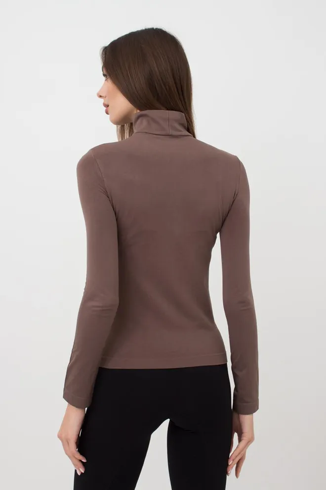 Бесшовный лонгслив с короткой горловиной LONG SLEEVE NECK Giulia (deep taupe), коричневый