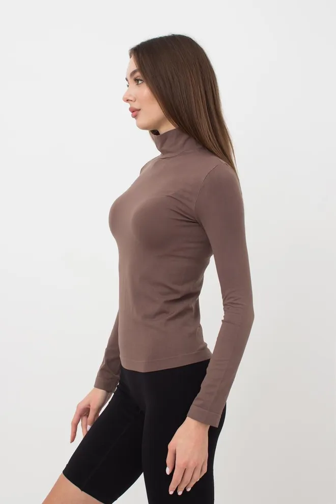 Бесшовный лонгслив с короткой горловиной LONG SLEEVE NECK Giulia (deep taupe), коричневый