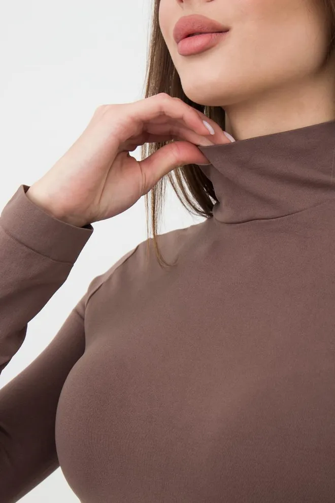 Бесшовный лонгслив с короткой горловиной LONG SLEEVE NECK Giulia (deep taupe), коричневый