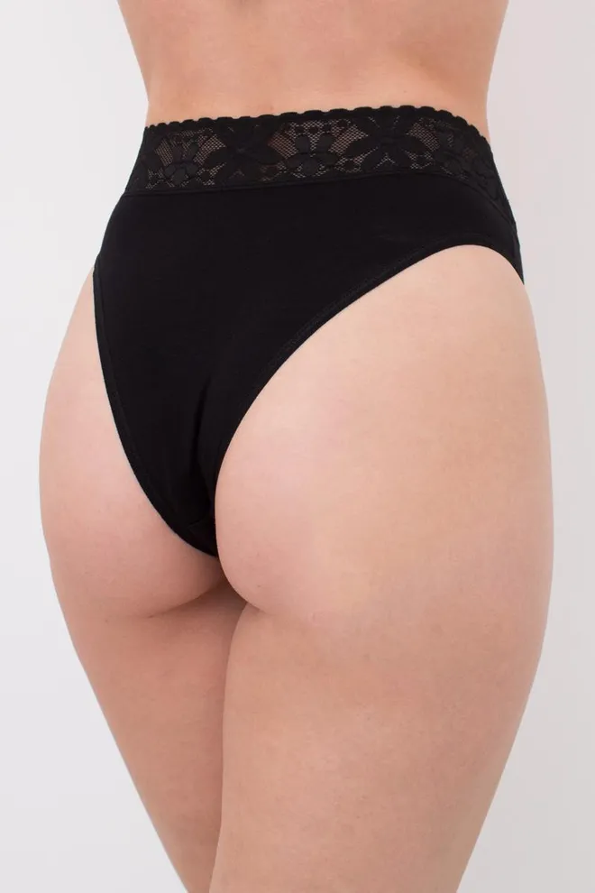 Хлопковые трусики бразилиана с кружевным поясом Leya 2228/61 Giulia (black)
