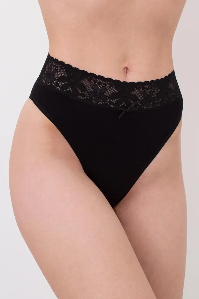 Хлопковые трусики бразилиана с кружевным поясом Leya 2228/61 Giulia (black)