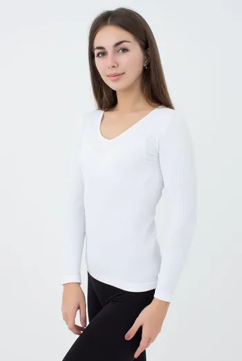 Лонгслив женский в рубчик Maglia rib scollo v Giulia (bianco) Лонгслив женский в рубчик Maglia rib scollo v Giulia (bianco)