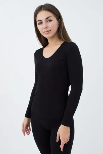 Лонгслив женский в рубчик Maglia rib scollo v Giulia (nero)