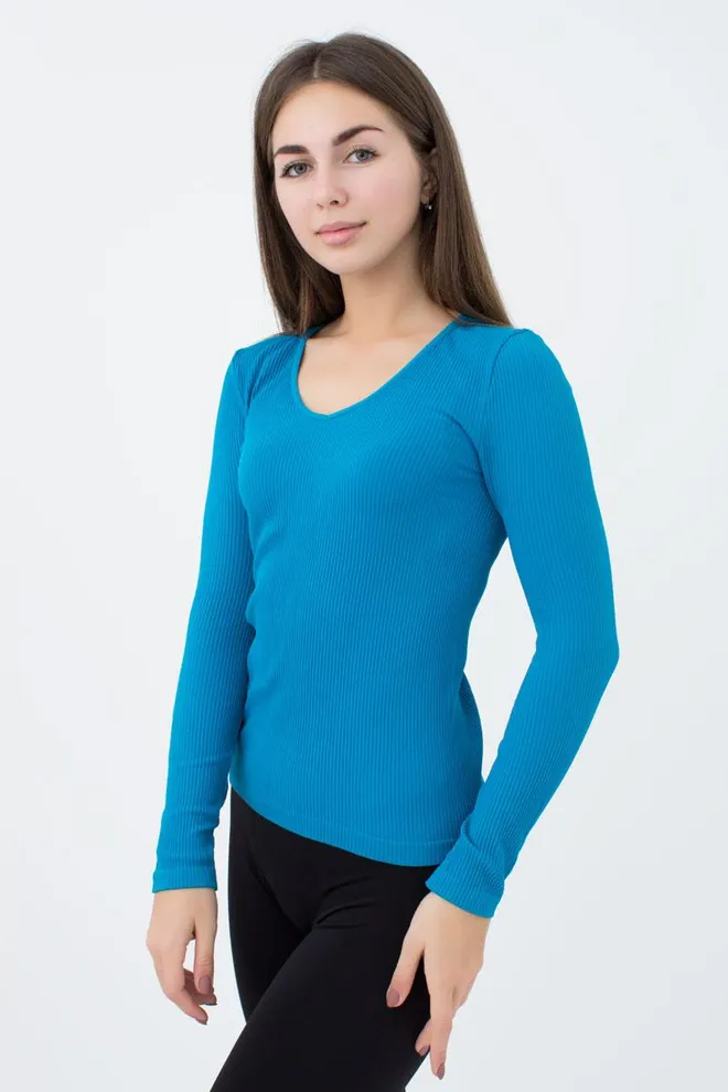 Лонгслив женский в рубчик Maglia rib scollo v Giulia (mosaic blue)