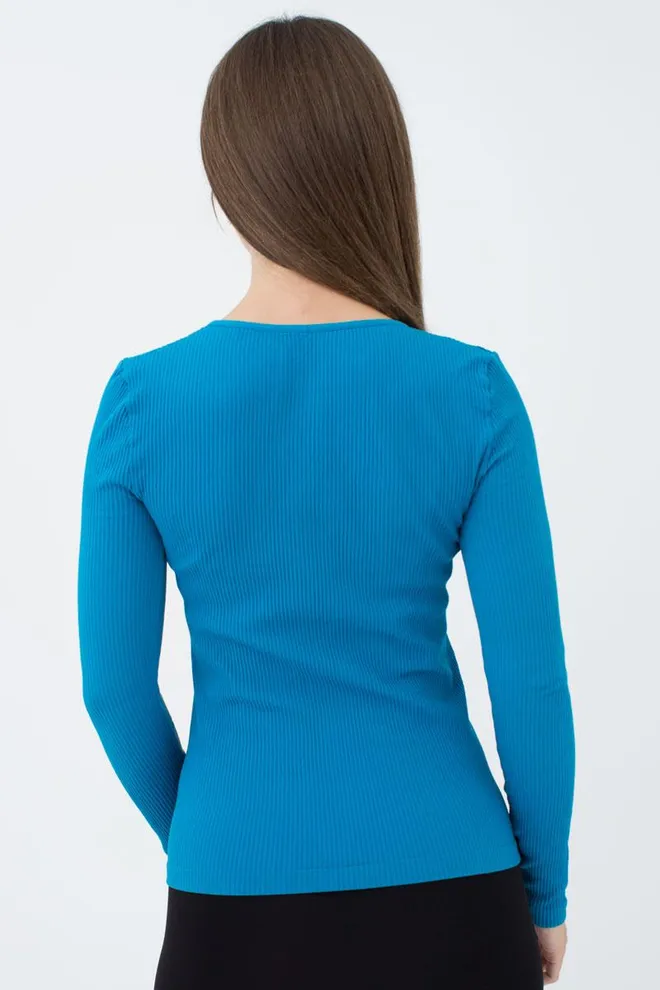 Лонгслив женский в рубчик Maglia rib scollo v Giulia (mosaic blue)