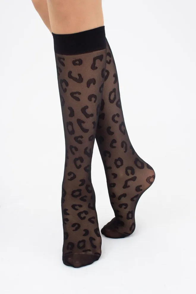 Женские гольфы с леопардовым рисунком NG-08 Giulia (nero)