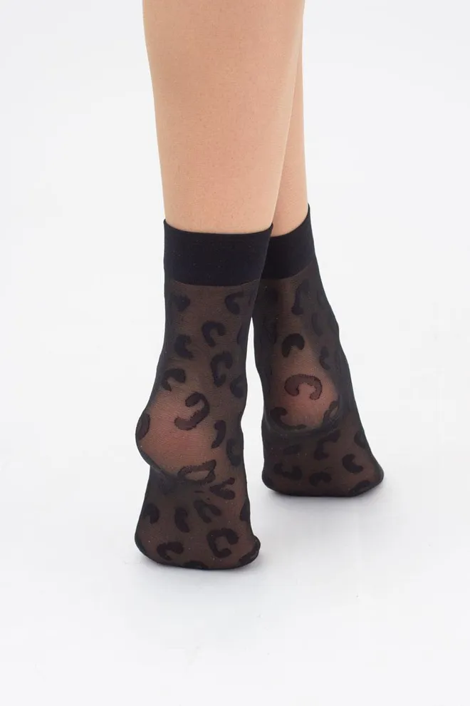 Шкарпетки жіночі короткі з леопардовим малюнком NN-05 Giulia (nero)