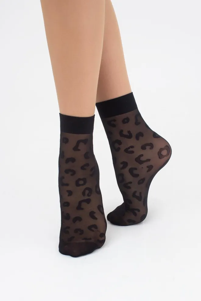 Шкарпетки жіночі короткі з леопардовим малюнком NN-05 Giulia (nero)
