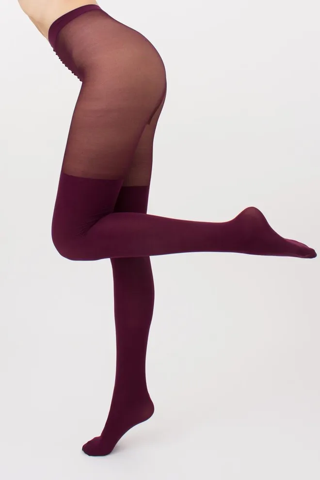 Цветные колготки с имитацией чулок Pari 60 den model 16 Giulia (port wine)