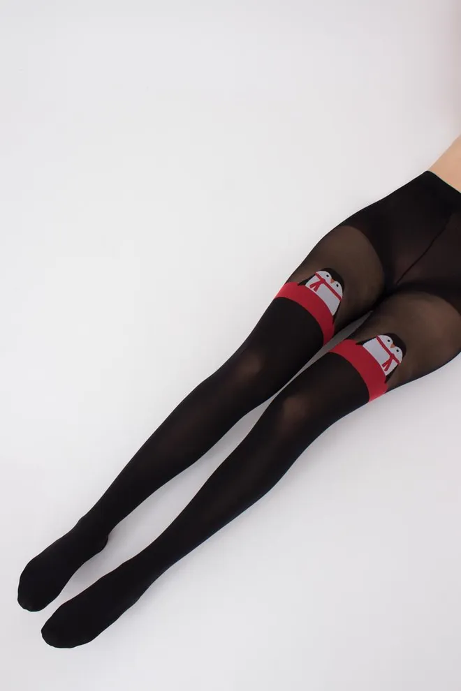 Колготки с рисунком новогодние Penguin tights 60 den Giulia (black)