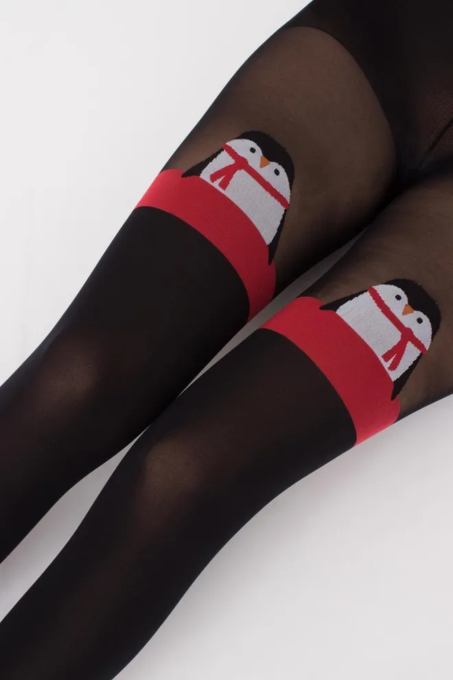 Колготки с рисунком новогодние Penguin tights 60 den Giulia (black)