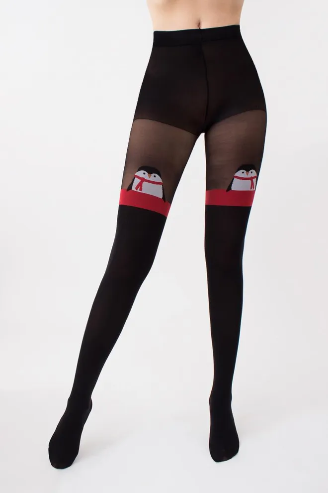 Колготки с рисунком новогодние Penguin tights 60 den Giulia (black)