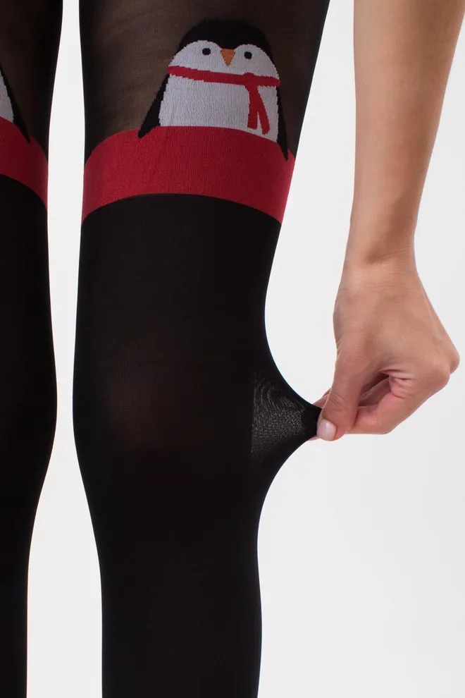 Колготки с рисунком новогодние Penguin tights 60 den Giulia (black)