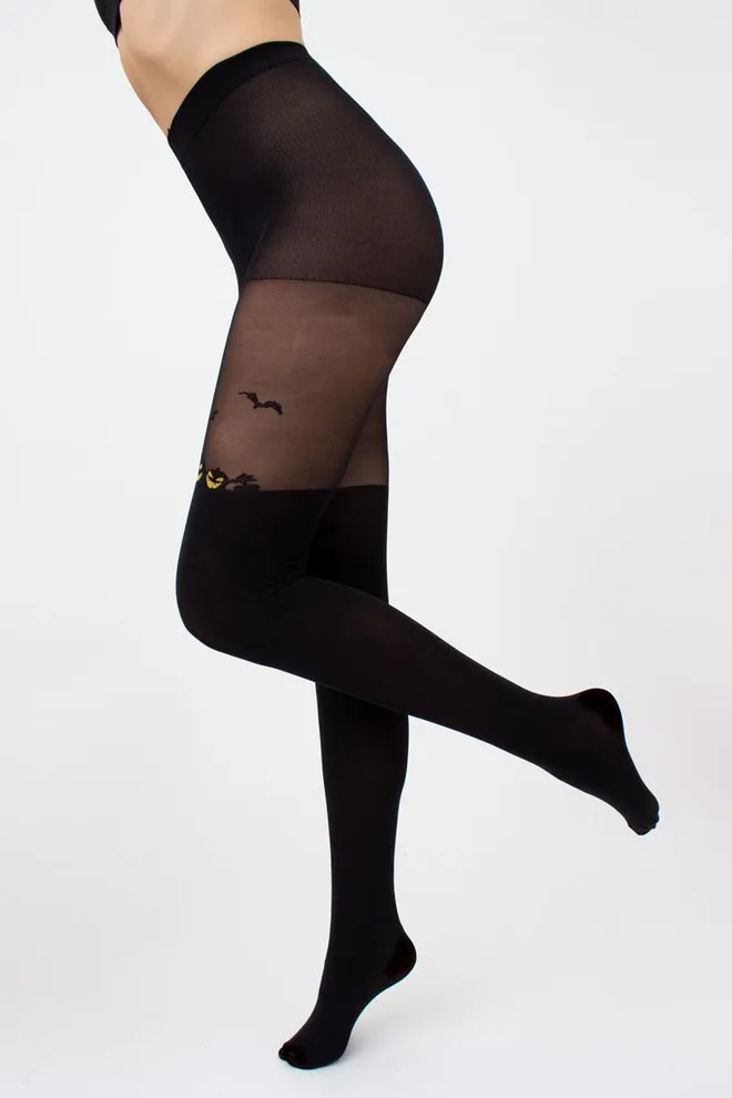 Колготки с имитацией чулок и рисунком Pumpkin Tights Giulia (black)