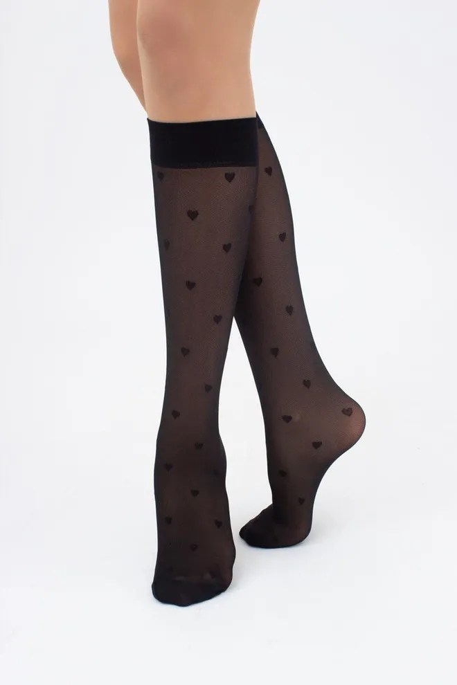 Женские капроновые гольфы с сердечками RG-04 Giulia (nero)