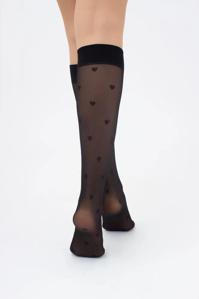 Женские капроновые гольфы с сердечками RG-04 Giulia (nero)