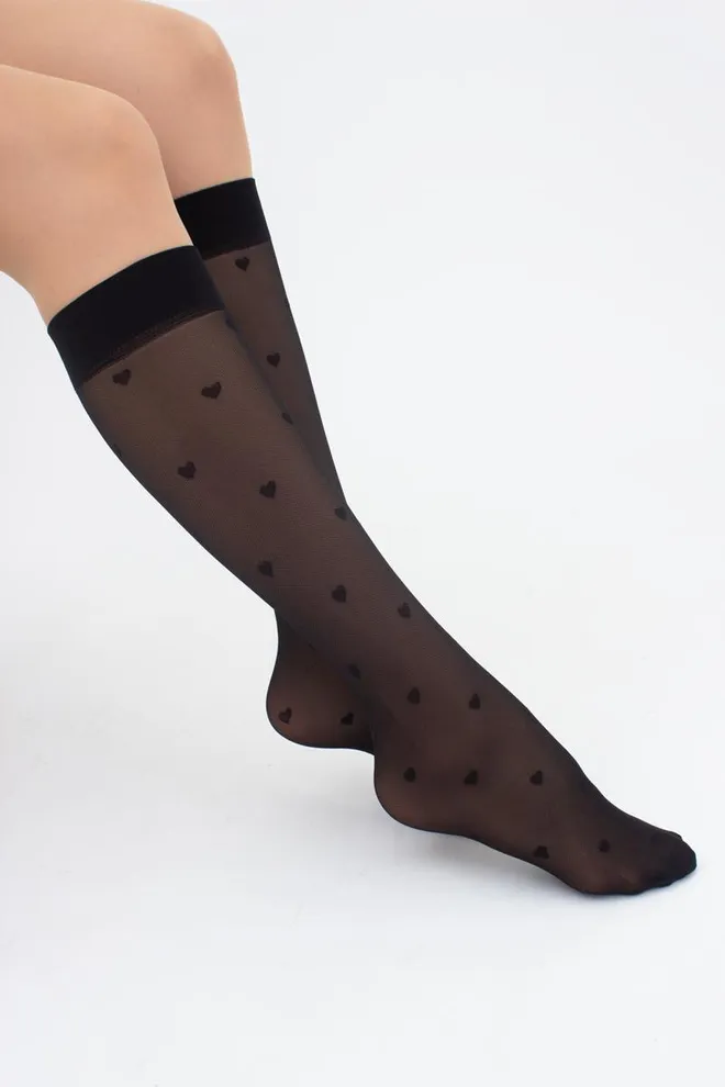 Женские капроновые гольфы с сердечками RG-04 Giulia (nero)