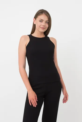 Майка женская в рубчик на широких бретелях Rib casual 3810/010 Giulia (black)