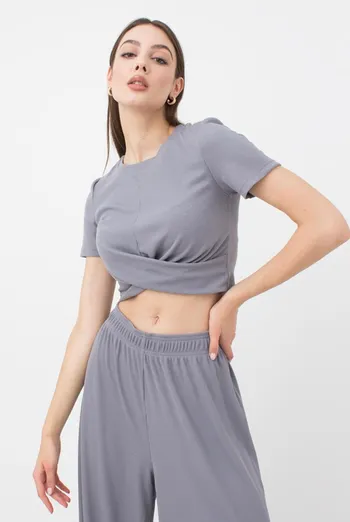 Топ в рубчик с переплетом Rib casual 4105/010 Giulia (grey)