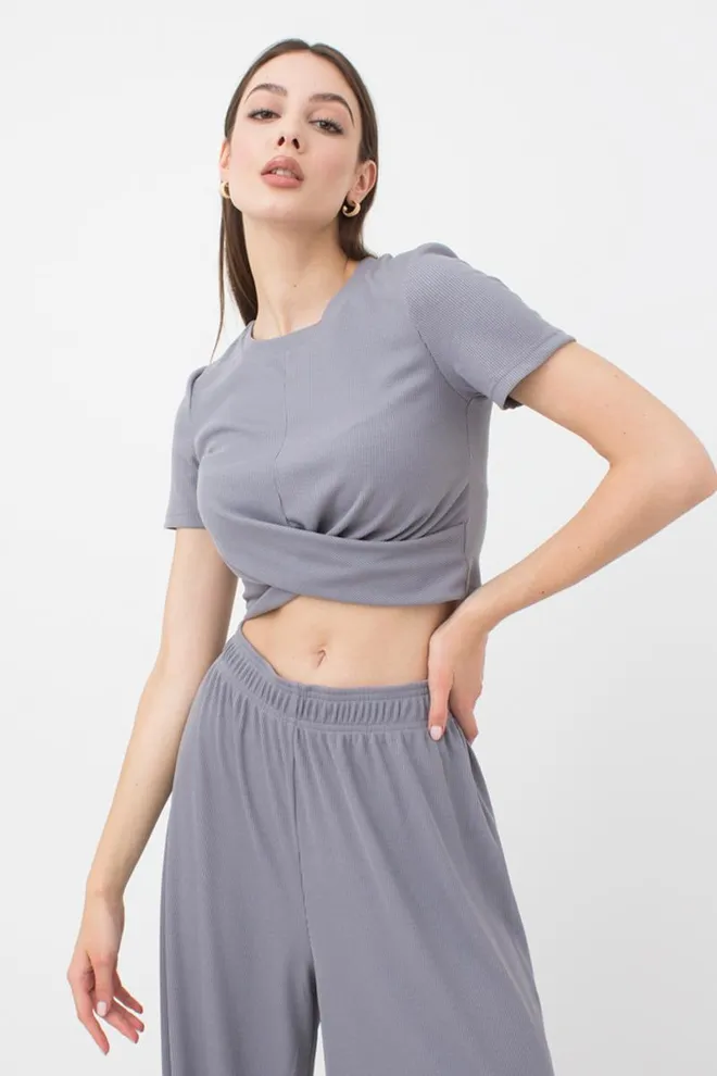 Топ в рубчик с переплетом Rib casual 4105/010 Giulia (grey)