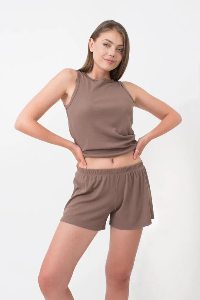 Шорты женские в рубчик RIB 4209/010 Giulia (beige), бежевый