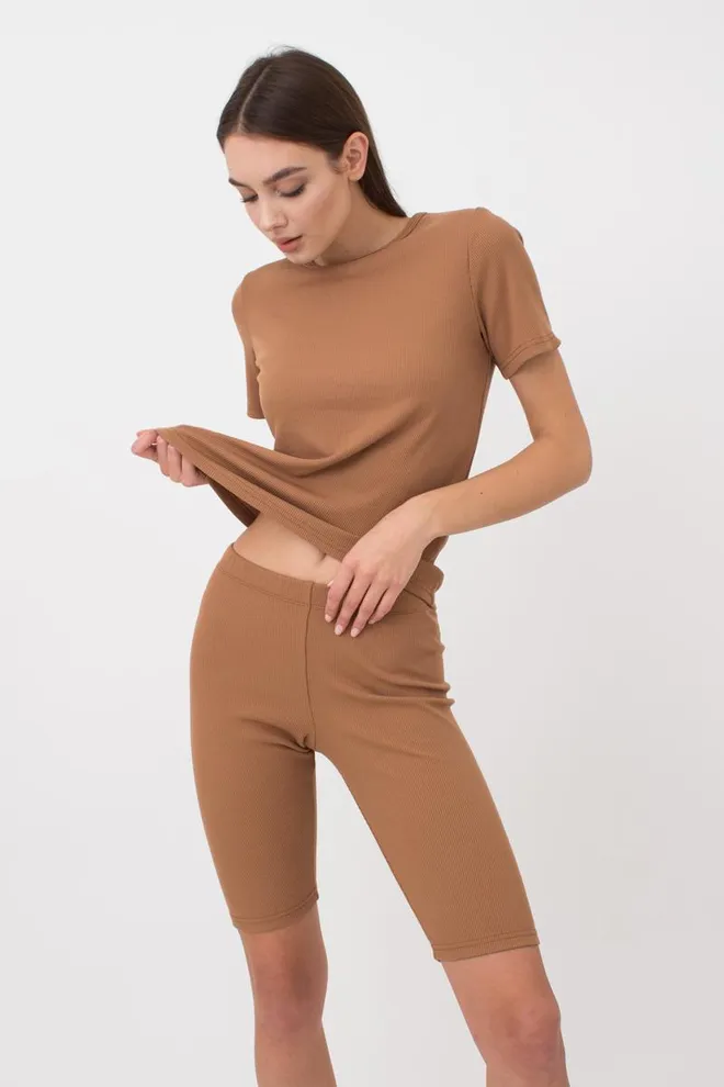 Велосипедки в рубчик Rib casual 4210/010 Giulia (camel), бежевый