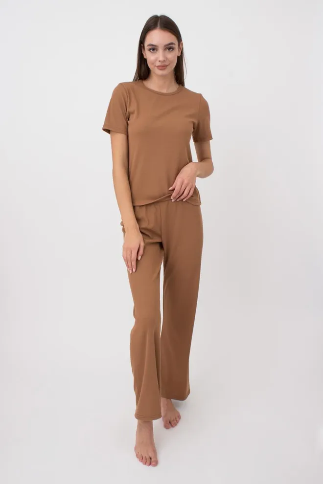 Штаны женские в рубчик RIB 4307/010 Giulia (camel), бежевый