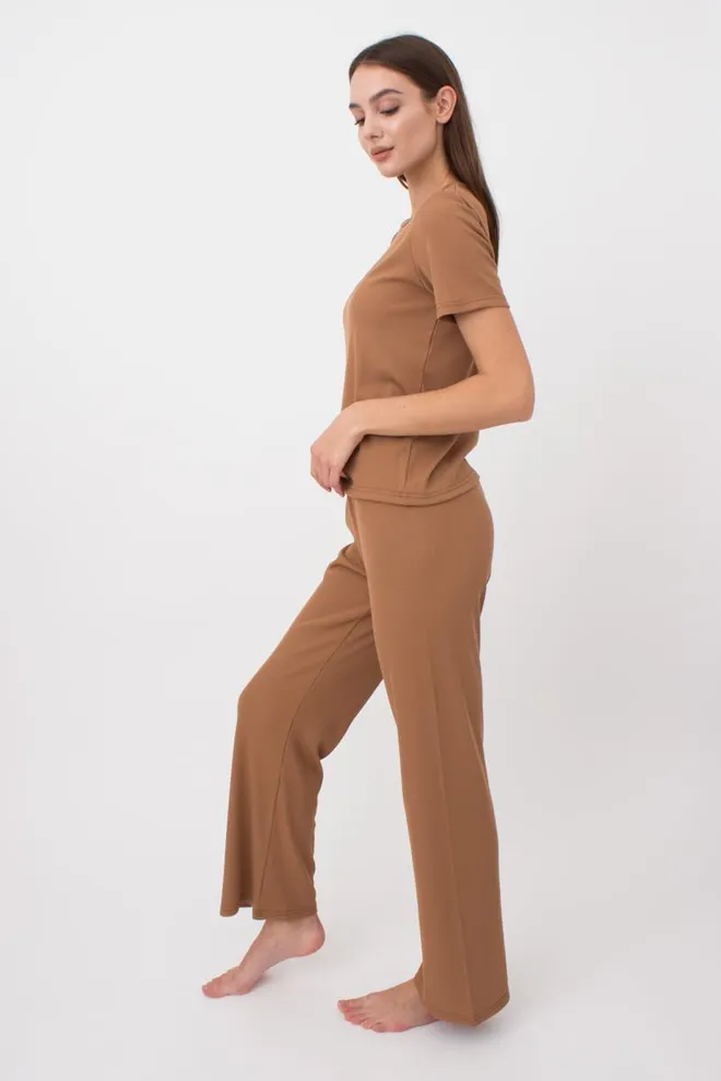 Штаны женские в рубчик RIB 4307/010 Giulia (camel), бежевый