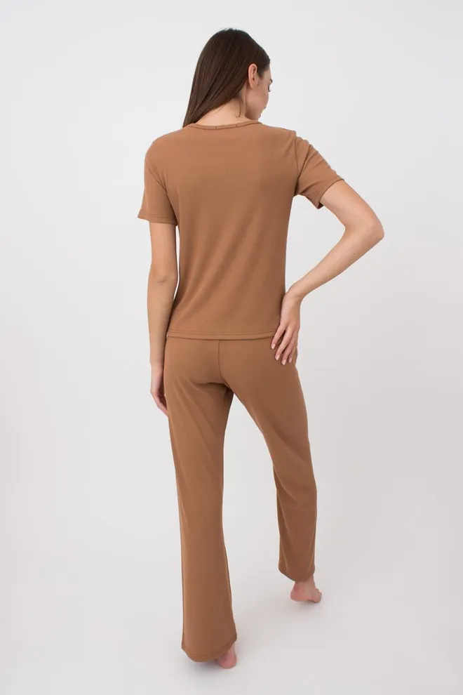 Штаны женские в рубчик RIB 4307/010 Giulia (camel), бежевый